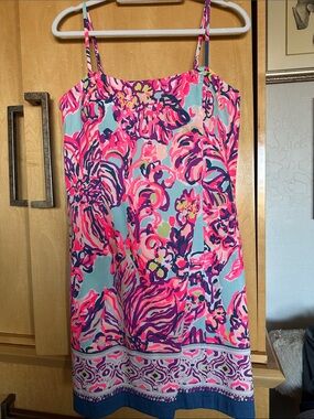 Lilly Pulitzer Neon Pink Blue Spaghetti-Strap Mini Dress